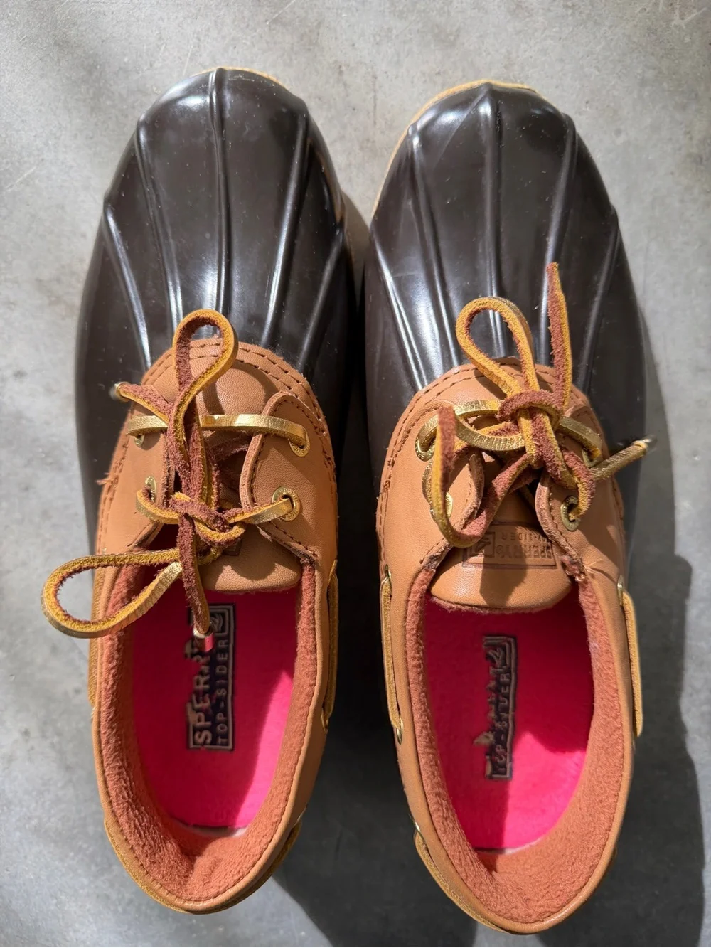 Women’s Sperry Brown Gold Top-Sider Waterproof Low Duck Rain Boot sz 8 1/2